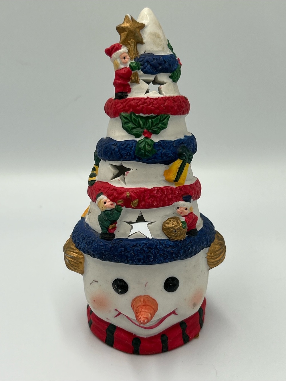 Festive Snowman Tree Holiday Accent - White, Red, Blue, Gold
